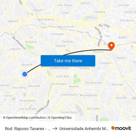 Rod. Raposo Tavares - Km 12 to Universidade Anhembi Morumbi map