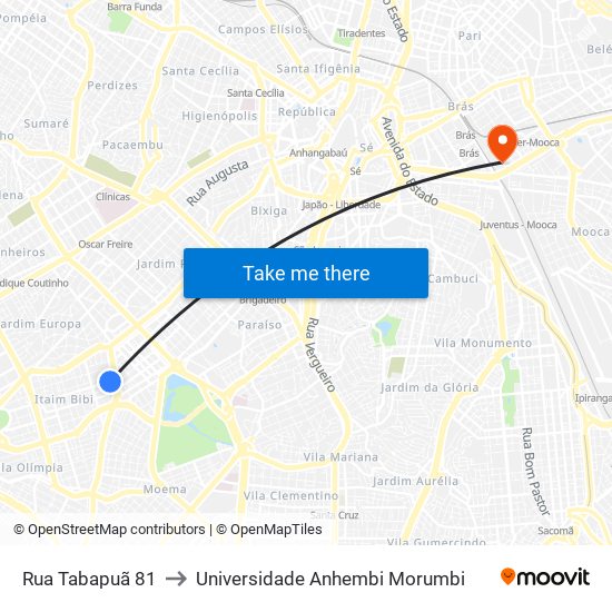 Rua Tabapuã 81 to Universidade Anhembi Morumbi map