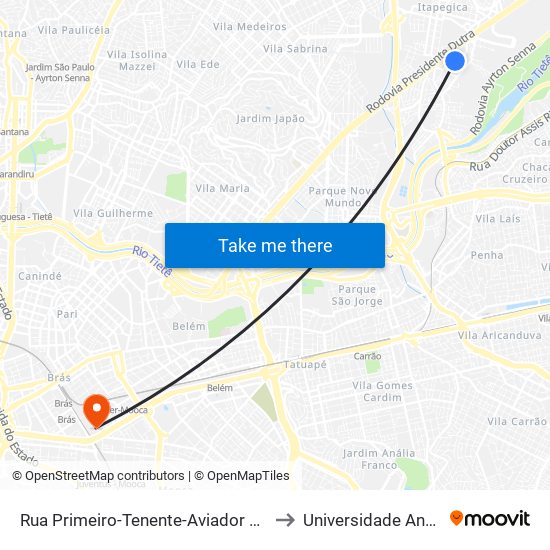 Rua Primeiro-Tenente-Aviador Aurélio Viêira Sampaio 111 to Universidade Anhembi Morumbi map