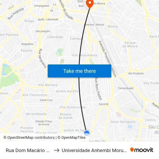 Rua Dom Macário 312 to Universidade Anhembi Morumbi map