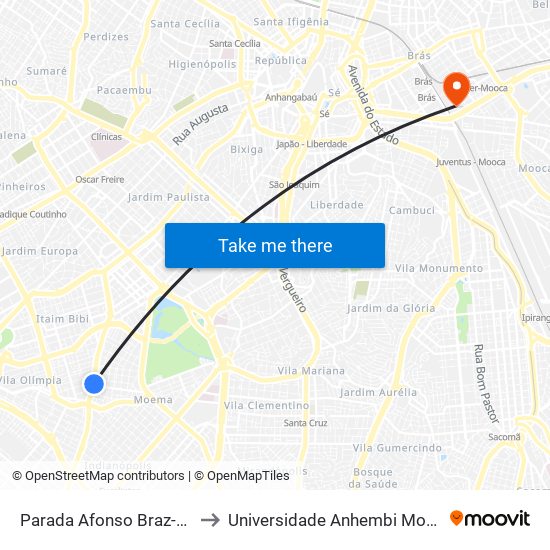 Parada Afonso Braz-B/C2 to Universidade Anhembi Morumbi map