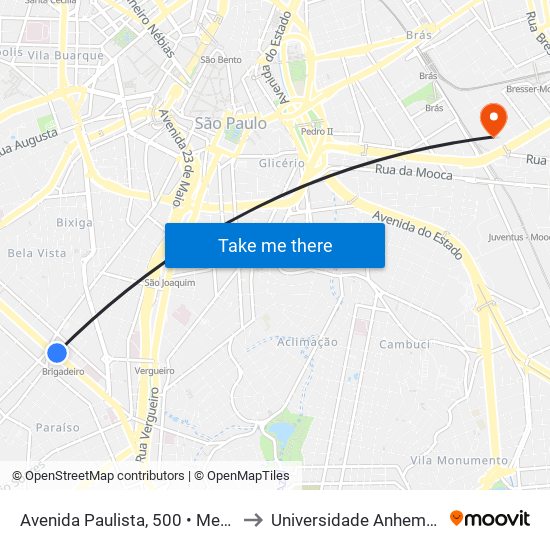 Avenida Paulista, 500 • Metrô Brigadeiro to Universidade Anhembi Morumbi map