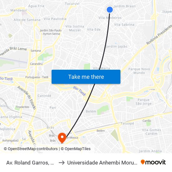 Av. Roland Garros, 181 to Universidade Anhembi Morumbi map