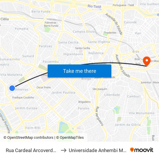 Rua Cardeal Arcoverde 2030 to Universidade Anhembi Morumbi map
