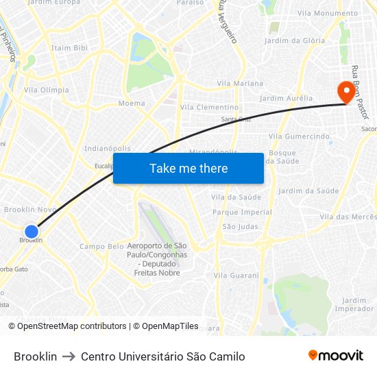 Brooklin to Centro Universitário São Camilo map