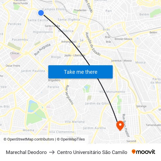 Marechal Deodoro to Centro Universitário São Camilo map