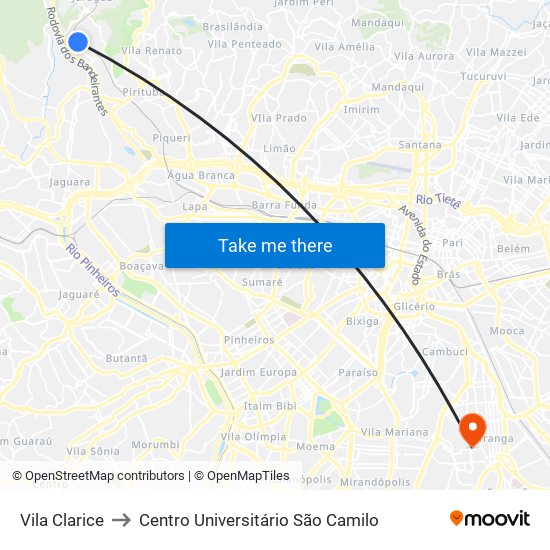 Vila Clarice to Centro Universitário São Camilo map