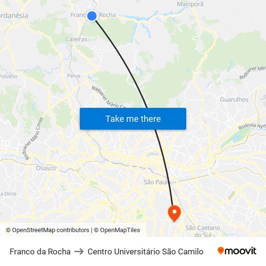 Franco da Rocha to Centro Universitário São Camilo map