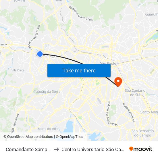Comandante Sampaio to Centro Universitário São Camilo map