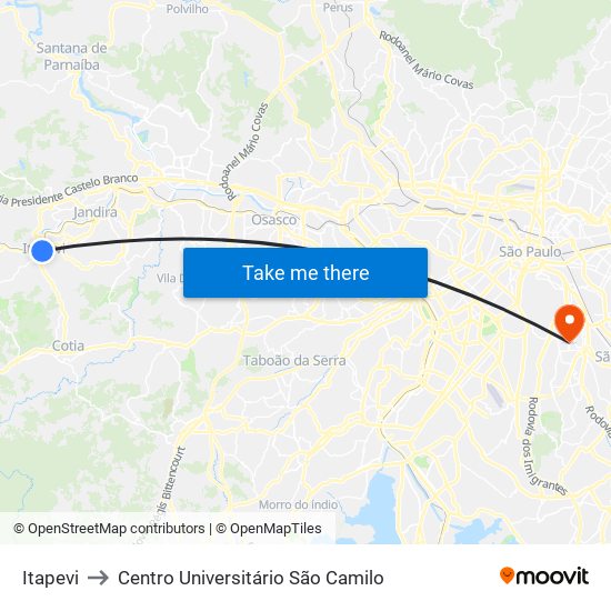 Itapevi to Centro Universitário São Camilo map