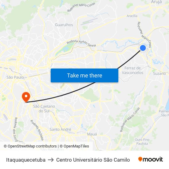 Itaquaquecetuba to Centro Universitário São Camilo map