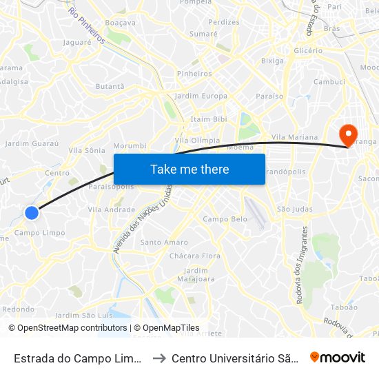 Estrada do Campo Limpo, 4524 to Centro Universitário São Camilo map