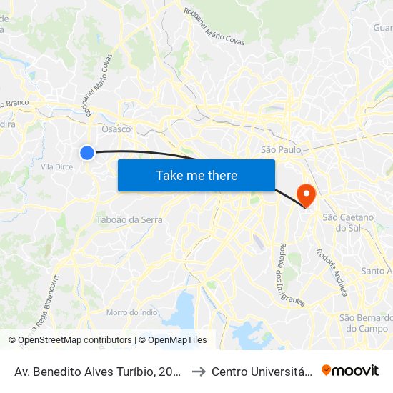 Av. Benedito Alves Turíbio, 2096 - Padroeira, Osasco to Centro Universitário São Camilo map