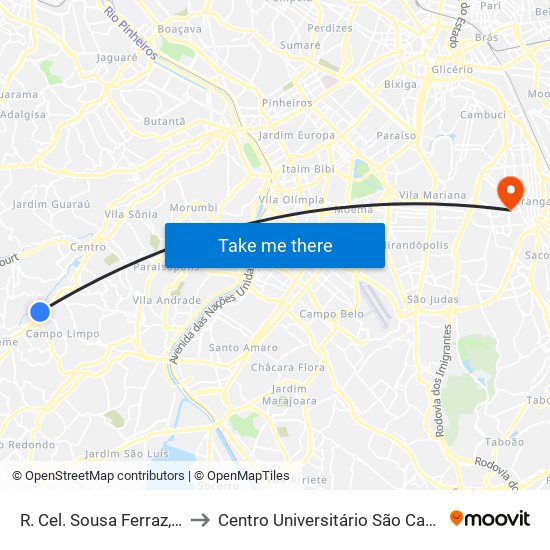 R. Cel. Sousa Ferraz, 25 to Centro Universitário São Camilo map