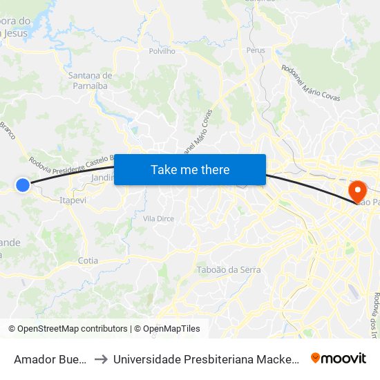 Amador Bueno to Universidade Presbiteriana Mackenzie map