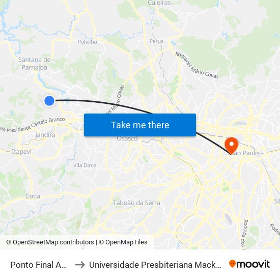 Ponto Final A268 to Universidade Presbiteriana Mackenzie map