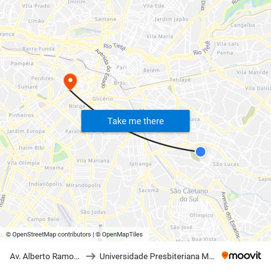 Av. Alberto Ramos, 487 to Universidade Presbiteriana Mackenzie map