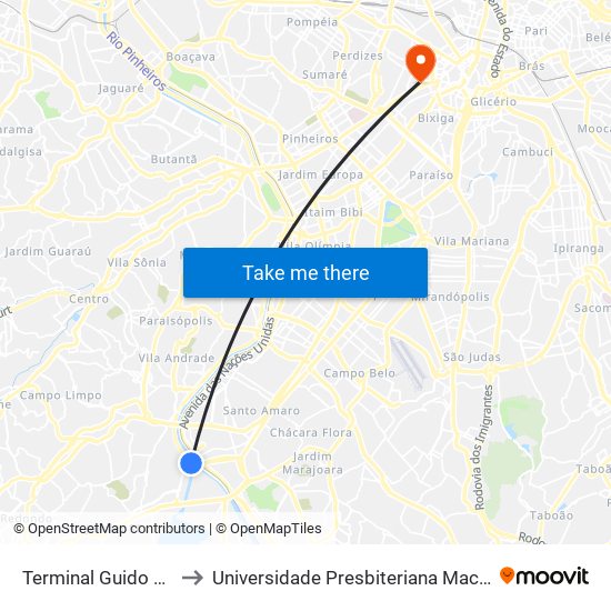 Terminal Guido Caloi to Universidade Presbiteriana Mackenzie map