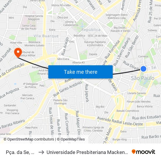 Pça. da Se, 21 to Universidade Presbiteriana Mackenzie map