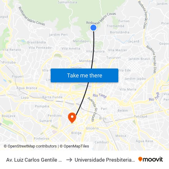 Av. Luiz Carlos Gentile de Laet, 1989 to Universidade Presbiteriana Mackenzie map