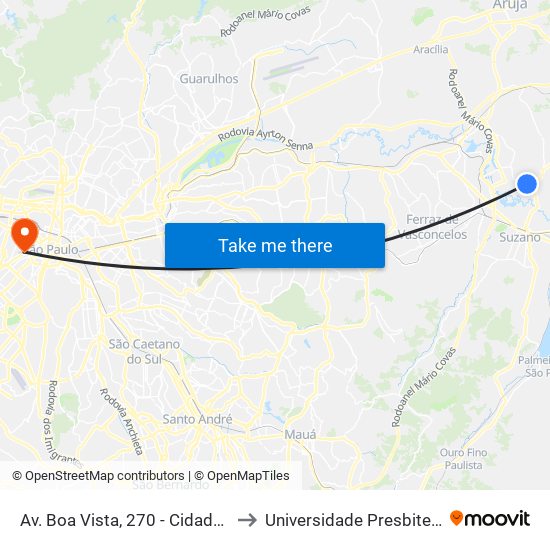 Av. Boa Vista, 270 - Cidade Boa Vista, Suzano to Universidade Presbiteriana Mackenzie map