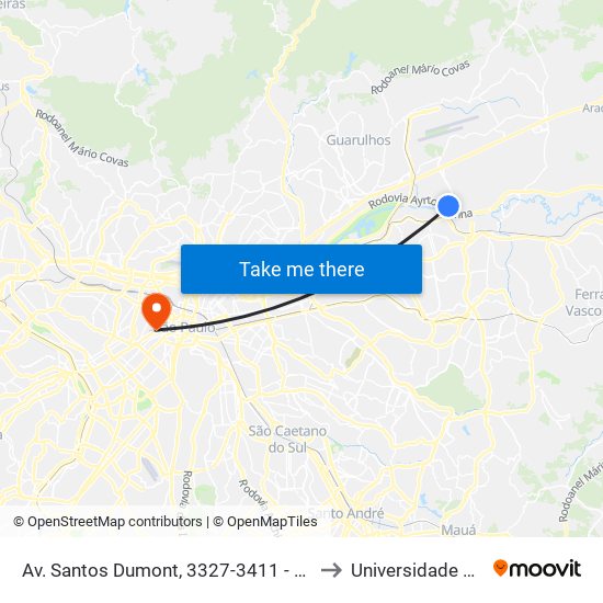 Av. Santos Dumont, 3327-3411 - Cidade Industrial Satélite de São Paulo, Guarulhos to Universidade Presbiteriana Mackenzie map