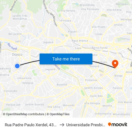 Rua Padre Paulo Xerdel, 435 - Vila Yolanda, Osasco to Universidade Presbiteriana Mackenzie map
