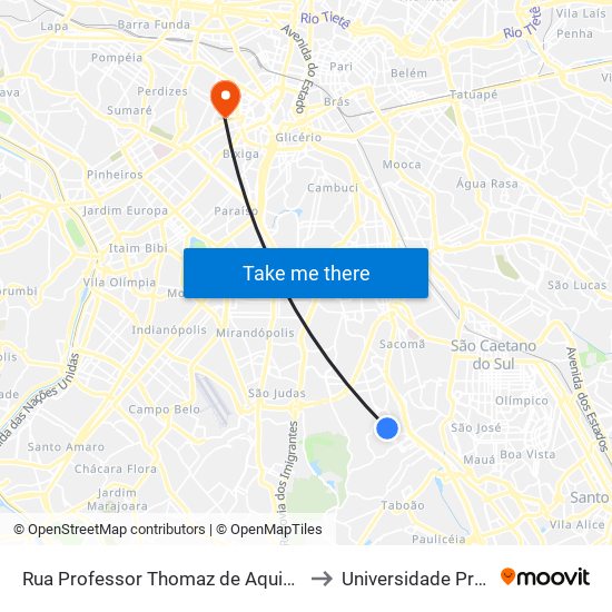 Rua Professor Thomaz de Aquino, 296 - Jardim Maria Estela, São Paulo to Universidade Presbiteriana Mackenzie map
