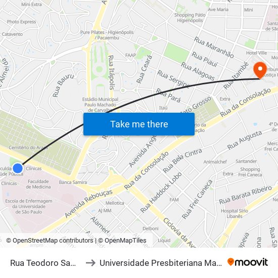 Rua Teodoro Sampaio to Universidade Presbiteriana Mackenzie map