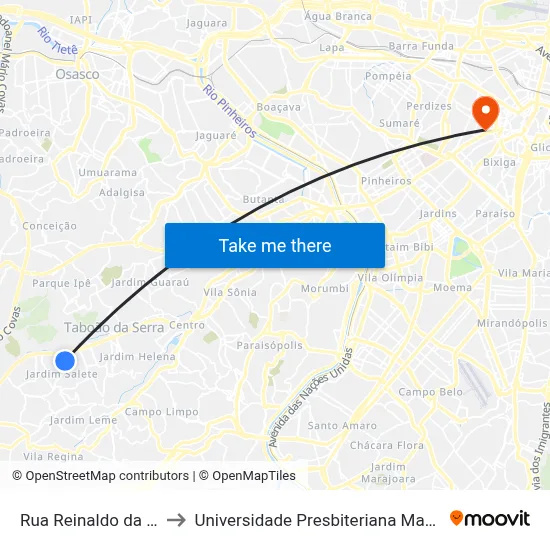 Rua Reinaldo da Silva to Universidade Presbiteriana Mackenzie map
