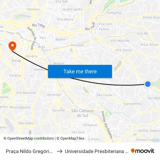 Praça Nildo Gregório da Silva to Universidade Presbiteriana Mackenzie map