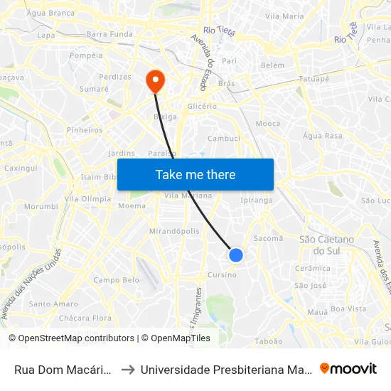 Rua Dom Macário 312 to Universidade Presbiteriana Mackenzie map