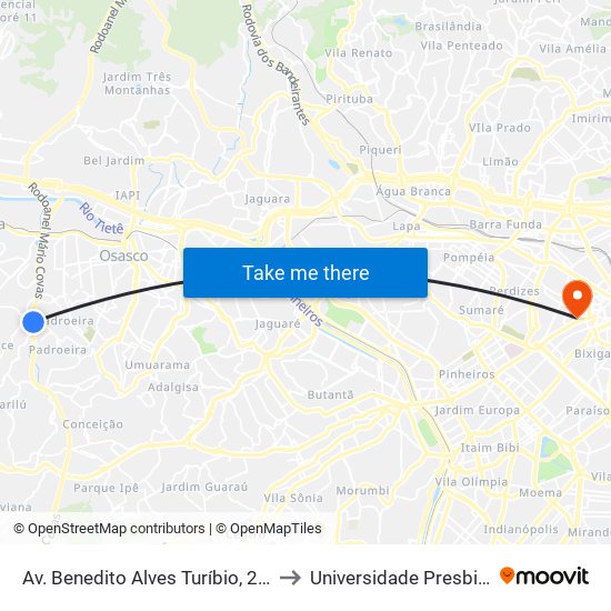 Av. Benedito Alves Turíbio, 2096 - Padroeira, Osasco to Universidade Presbiteriana Mackenzie map