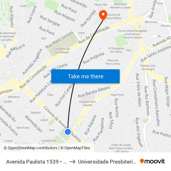 Avenida Paulista 1539 • Parque Trianon to Universidade Presbiteriana Mackenzie map