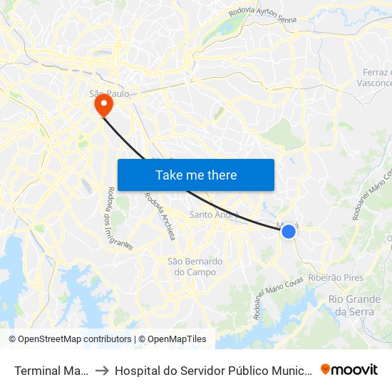 Terminal Mauá to Hospital do Servidor Público Municipal map