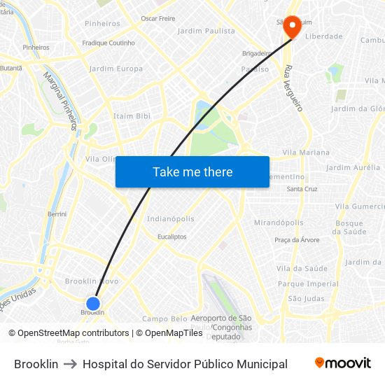 Brooklin to Hospital do Servidor Público Municipal map