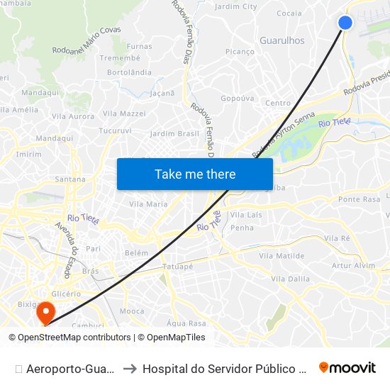 ✈️ Aeroporto-Guarulhos to Hospital do Servidor Público Municipal map
