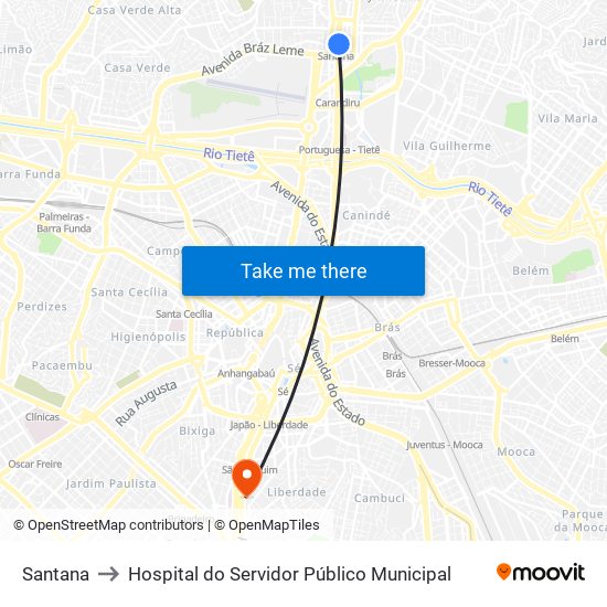 Santana to Hospital do Servidor Público Municipal map