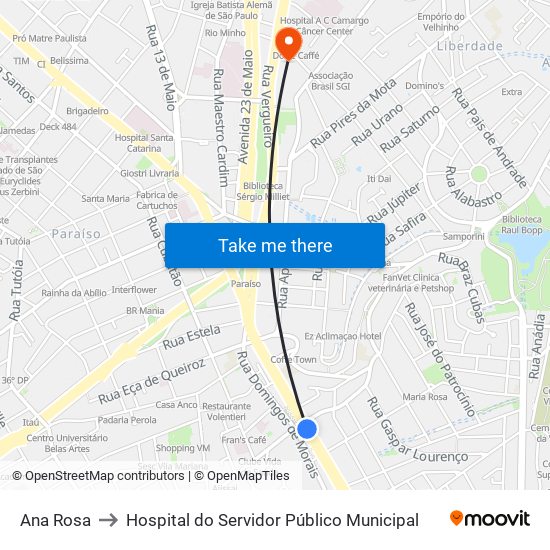 Ana Rosa to Hospital do Servidor Público Municipal map