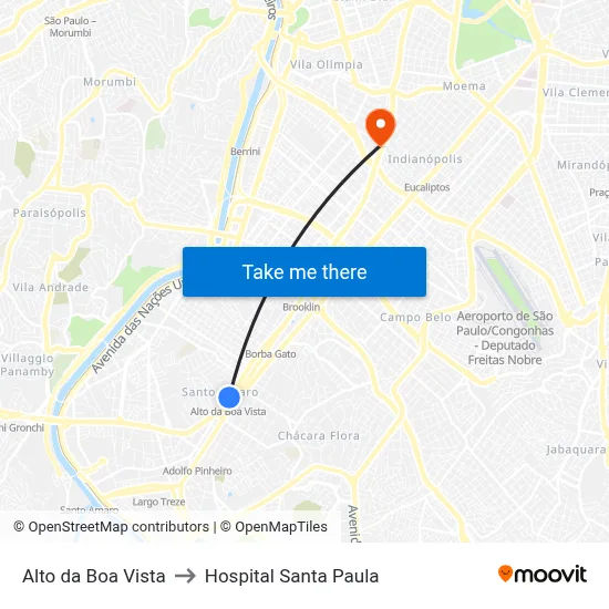 Alto da Boa Vista to Hospital Santa Paula map