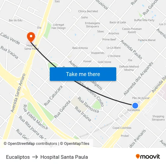 Eucaliptos to Hospital Santa Paula map