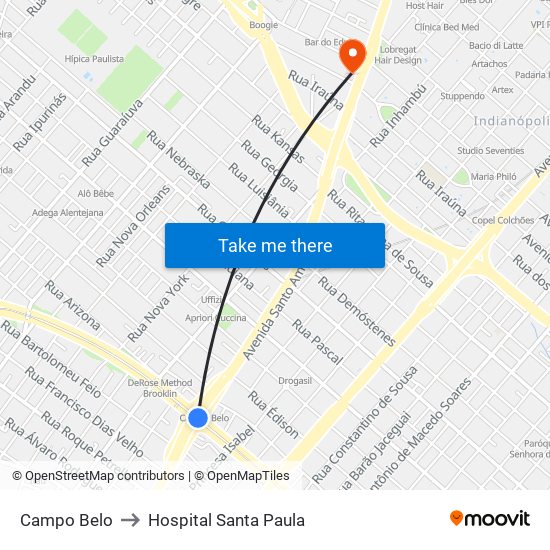 Campo Belo to Hospital Santa Paula map