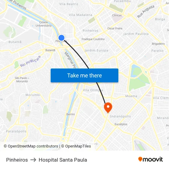 Pinheiros to Hospital Santa Paula map
