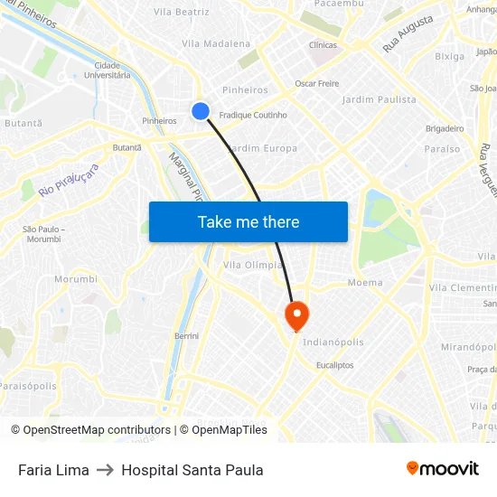 Faria Lima to Hospital Santa Paula map