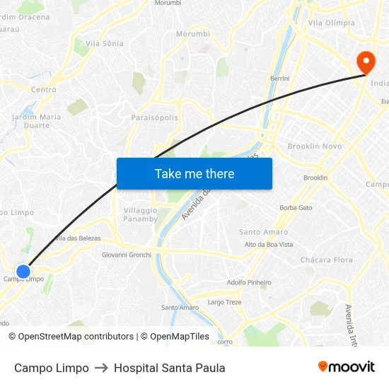 Campo Limpo to Hospital Santa Paula map
