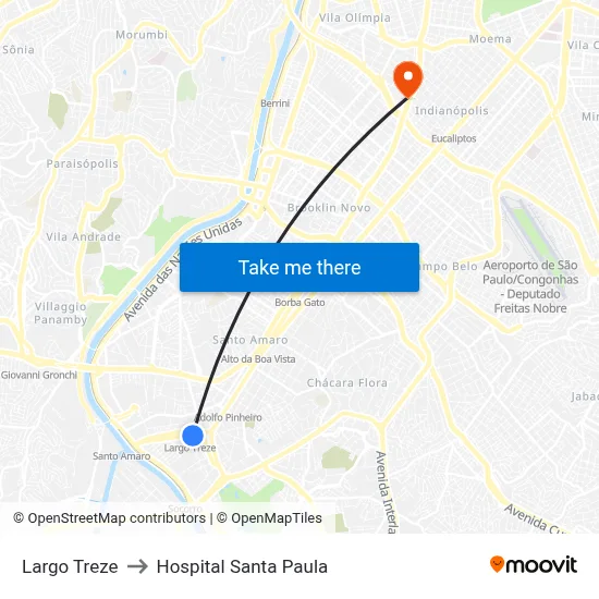 Largo Treze to Hospital Santa Paula map