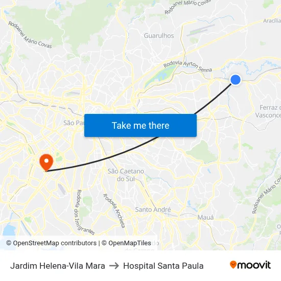 Jardim Helena-Vila Mara to Hospital Santa Paula map