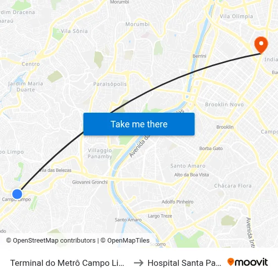 Terminal do Metrô Campo Limpo to Hospital Santa Paula map