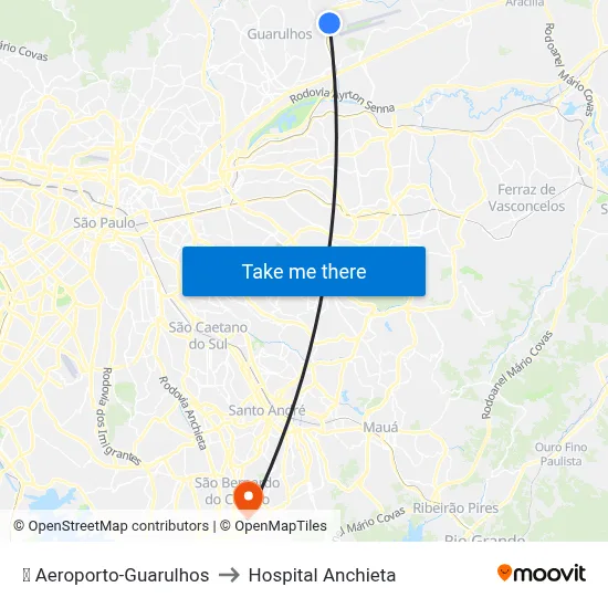 ✈️ Aeroporto-Guarulhos to Hospital Anchieta map