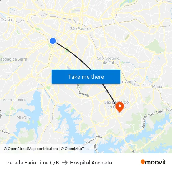 Parada Faria Lima C/B to Hospital Anchieta map